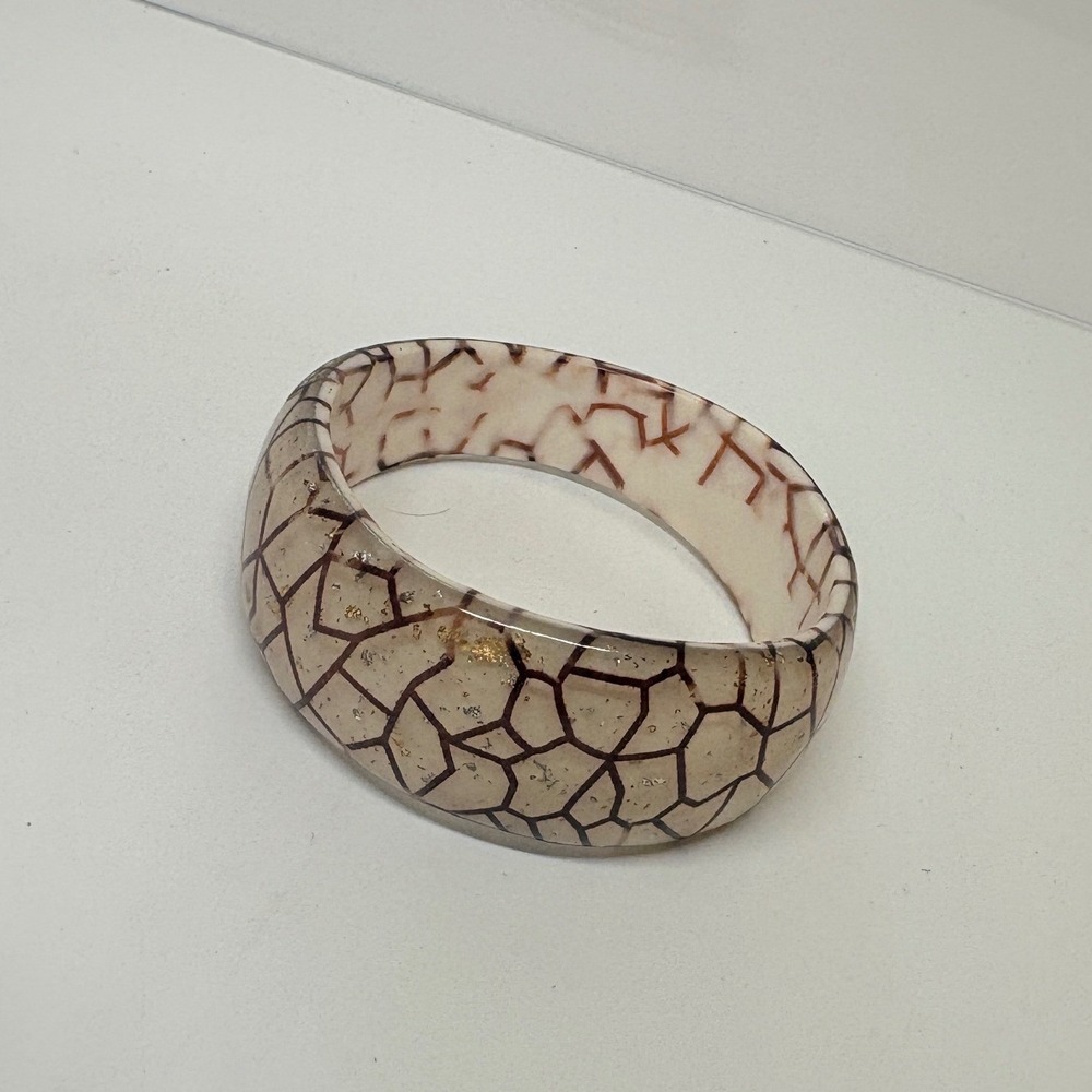Geometric Crackle Resin Bangle Bracelet Cream Brown Gold Silver Foil Flake
